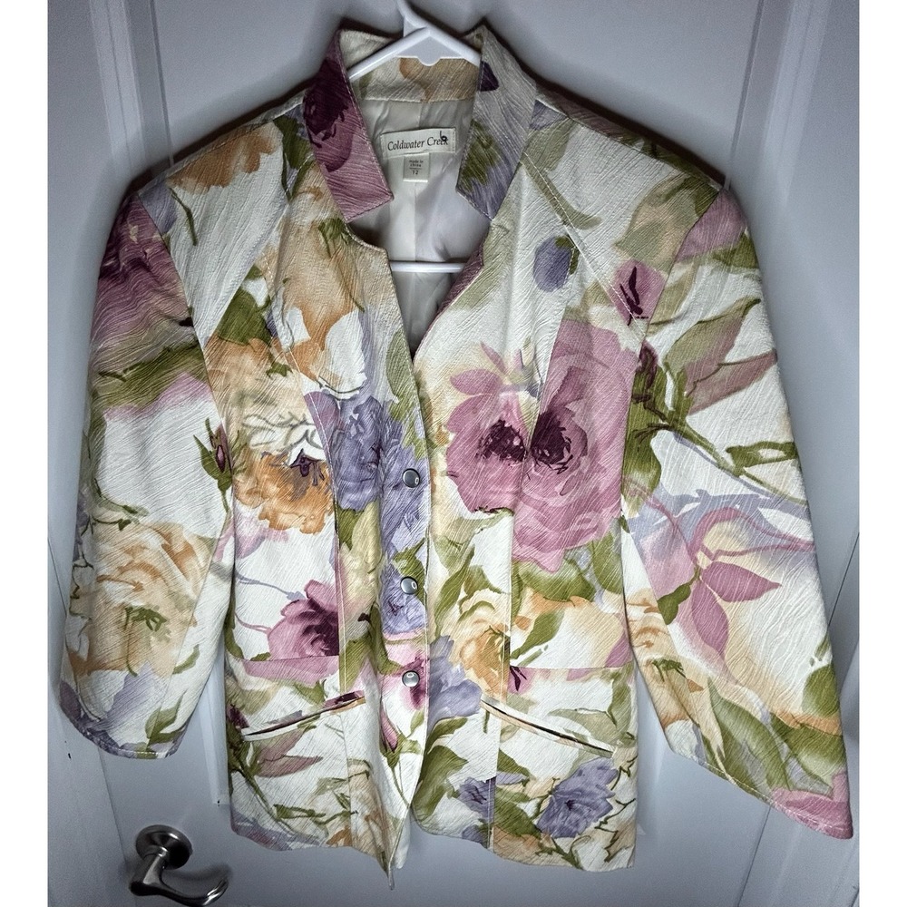 Vintage 90's Coldwater Creek Floral AOP Pearl Snap Button Up Blazer Jacket